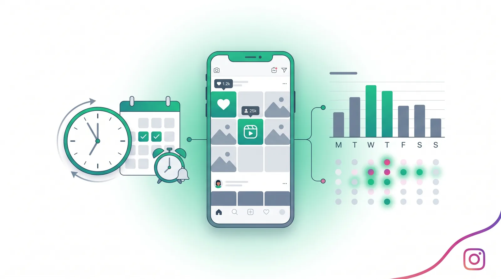 Best time to post on Instagram heatmap showing peak engagement windows by day and hour in 2026