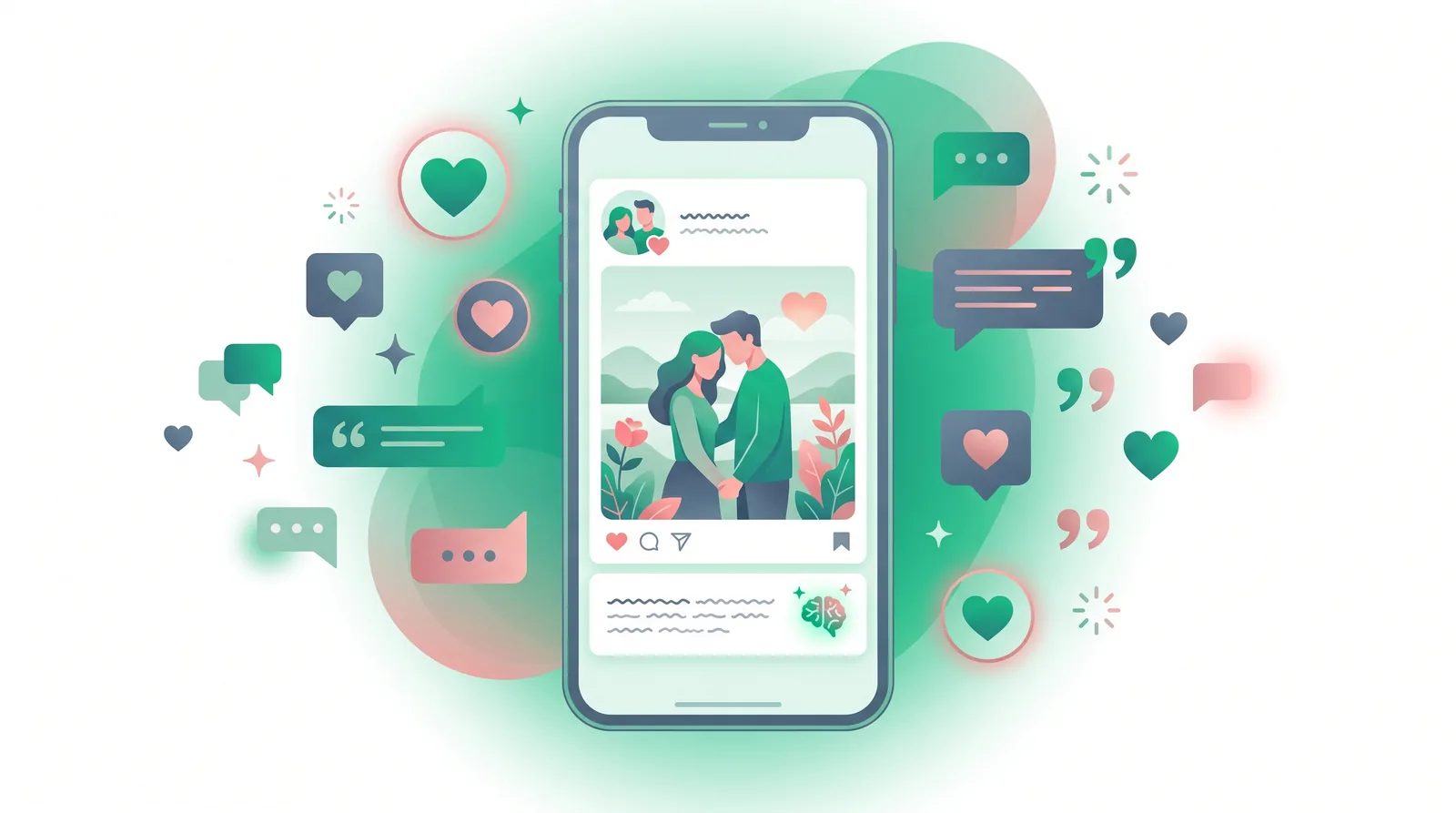 Couple captions for Instagram shown beside a romantic couple photo