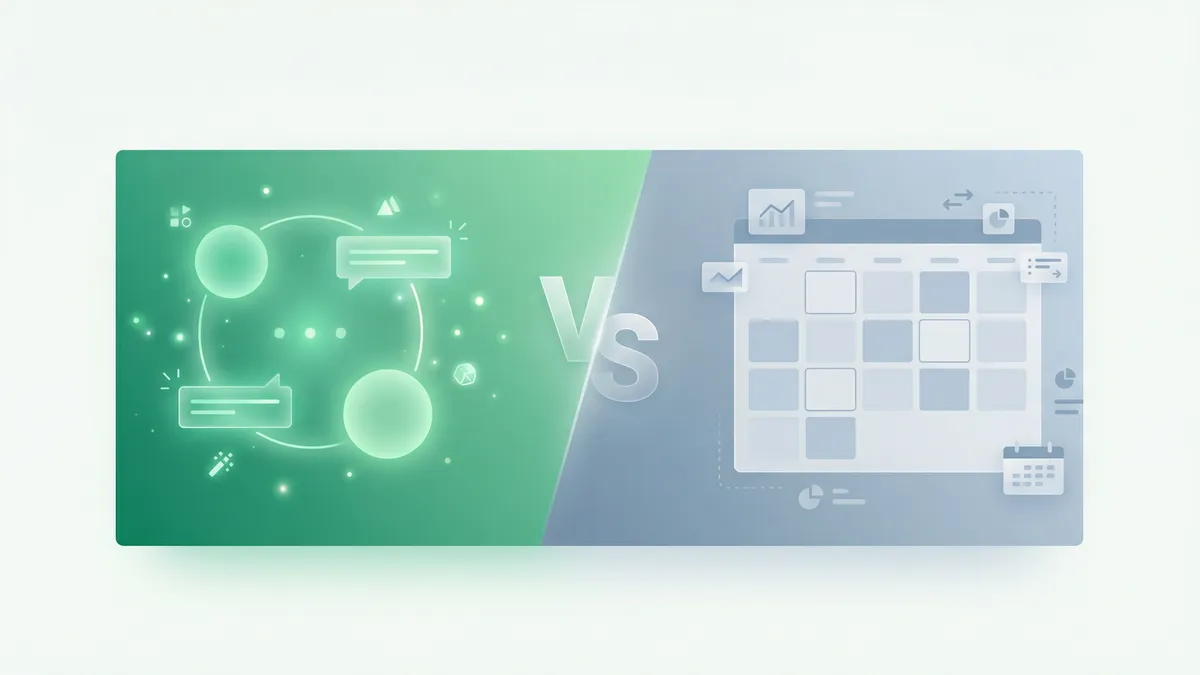 Outfeed AI vs Buffer comparison showing chat-first AI interface versus traditional dashboard